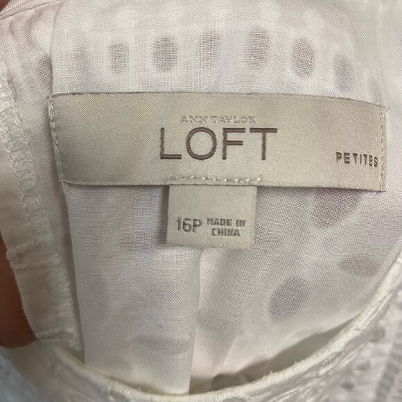 Loft Dress  Woman's 16P White Sleeveless Eyelet Lace with Liner  Side Zip - Picture 3 of 11